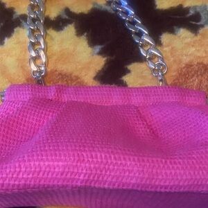 Pink Woven Chain Strap Women's Bag